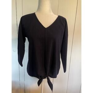 Talbots Size Large Petite Navy Blue 3/4 Sleeve Blouse with Tie Waist